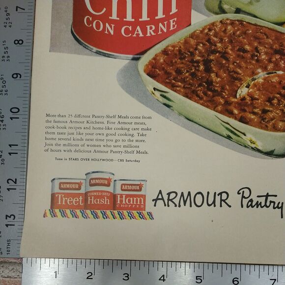 Vtg 1950 - Armour Chili Con Carne Pantry Shelf Meats - Original Retro PRINT AD - Picture 8 of 9